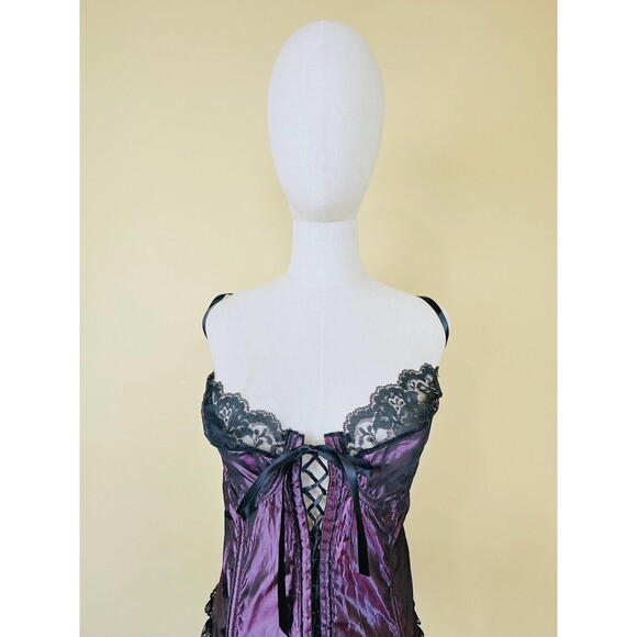 1990s Vintage Volup Purple Taffeta Bustier / 90s Ruffled Goth 42 / XL - XXL - Picture 4 of 7